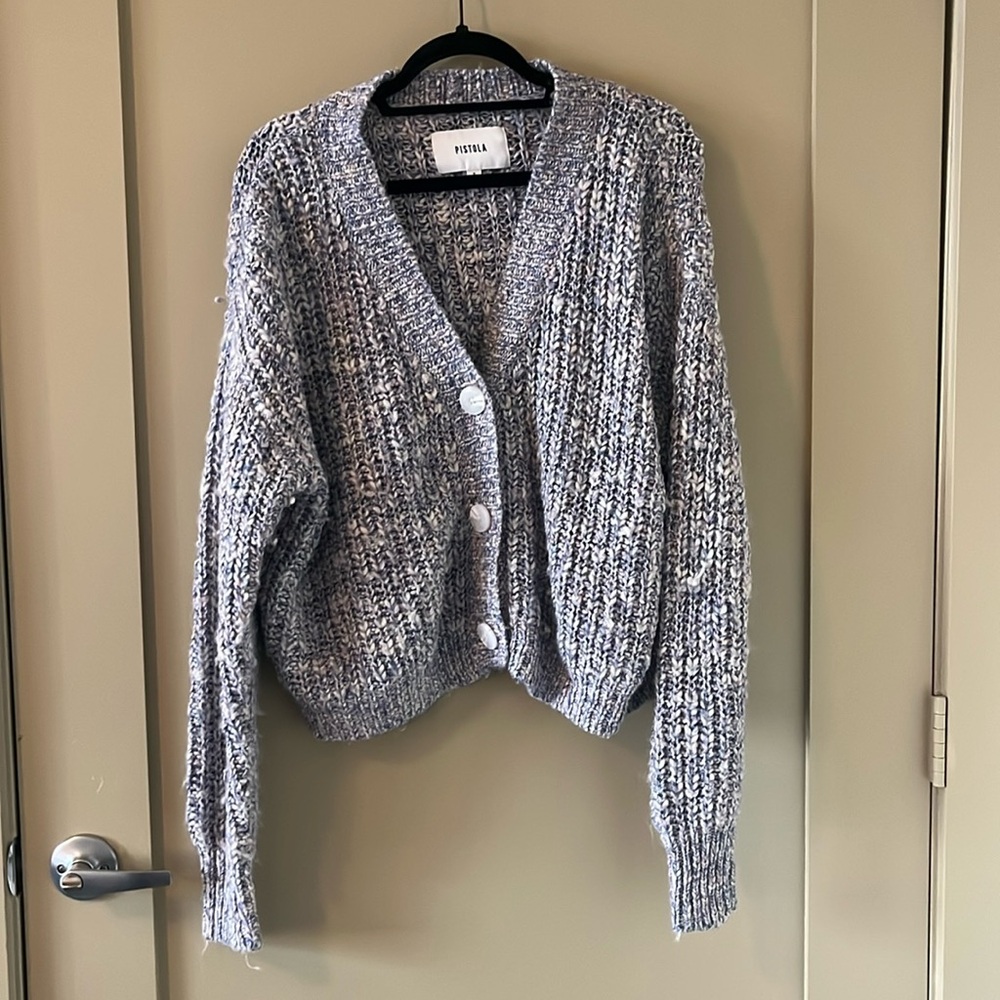 pistola Marled Gray Chunky V‑Neck Cardigan